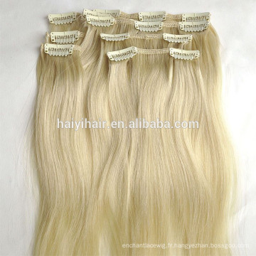 Prix ​​de gros Remy Russe Extension de Cheveux Humains Blond Couleur Clip en Extensions de Cheveux Humains